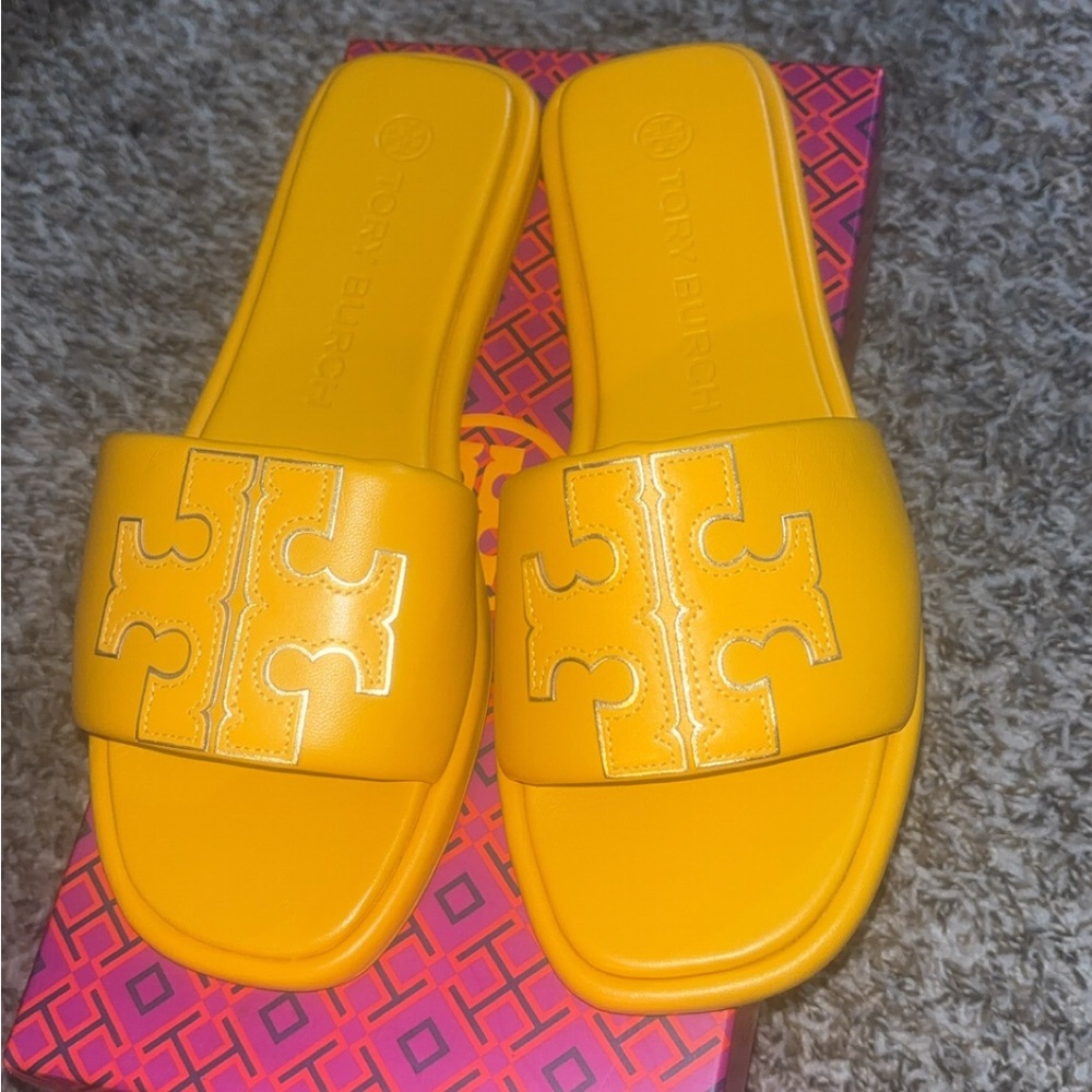 Tory Burch Vibrant Yellow Slides never worn